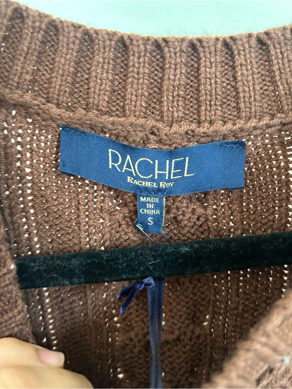 Rachel Cable-Knit Sweater top - Brown dolman wide drop length elbow 1/2 sleeve - Picture 4 of 7